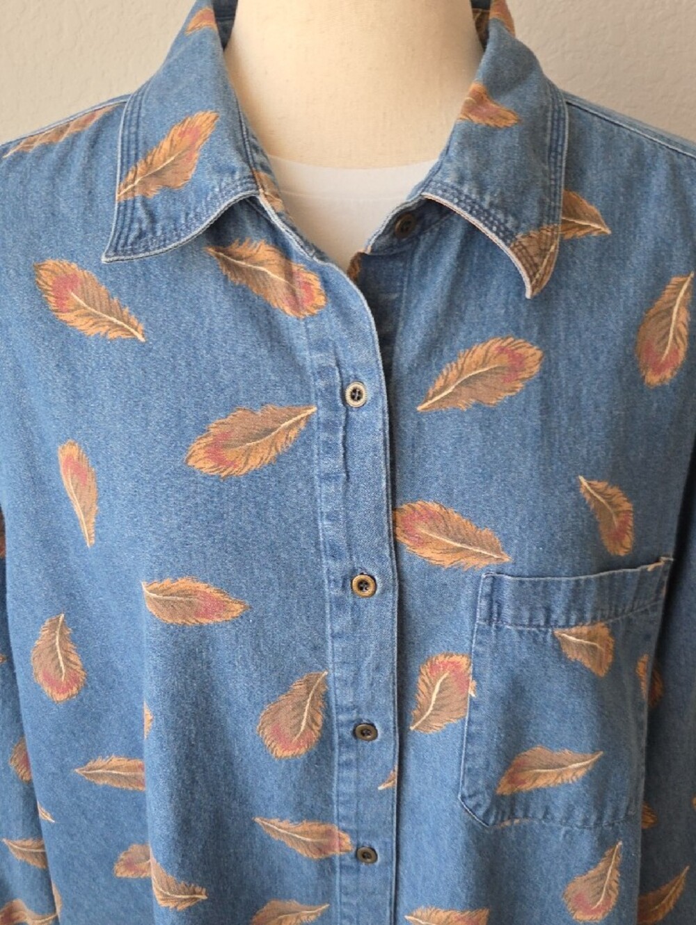 Womens 2XL Westbound Blue Denim Button-Down Shirt Feather Western Oversize Fall - Picture 6 of 7